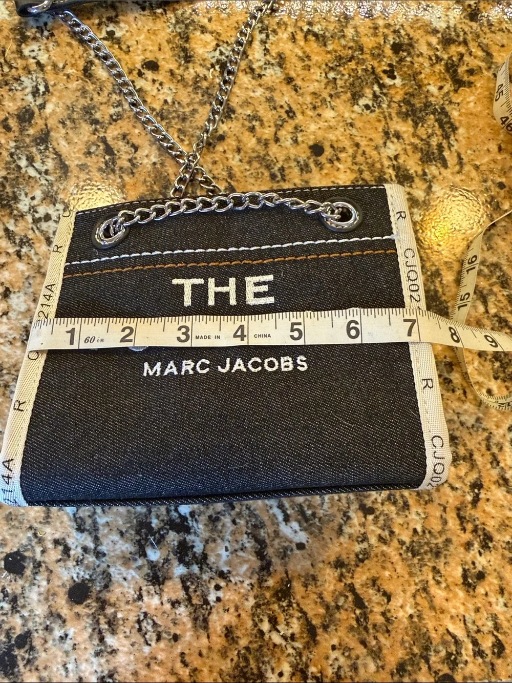 Marc Jacobs Black Canvas 'The Tote Bag' Mini with White Trim and Silver Chain